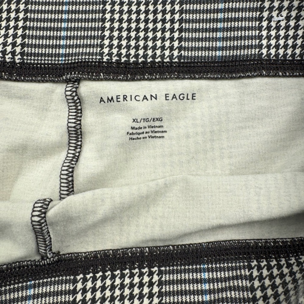 American Eagle Glen Plaid Pull On Tapered Pants Grey Blue XL 1339 - Picture 2 of 8